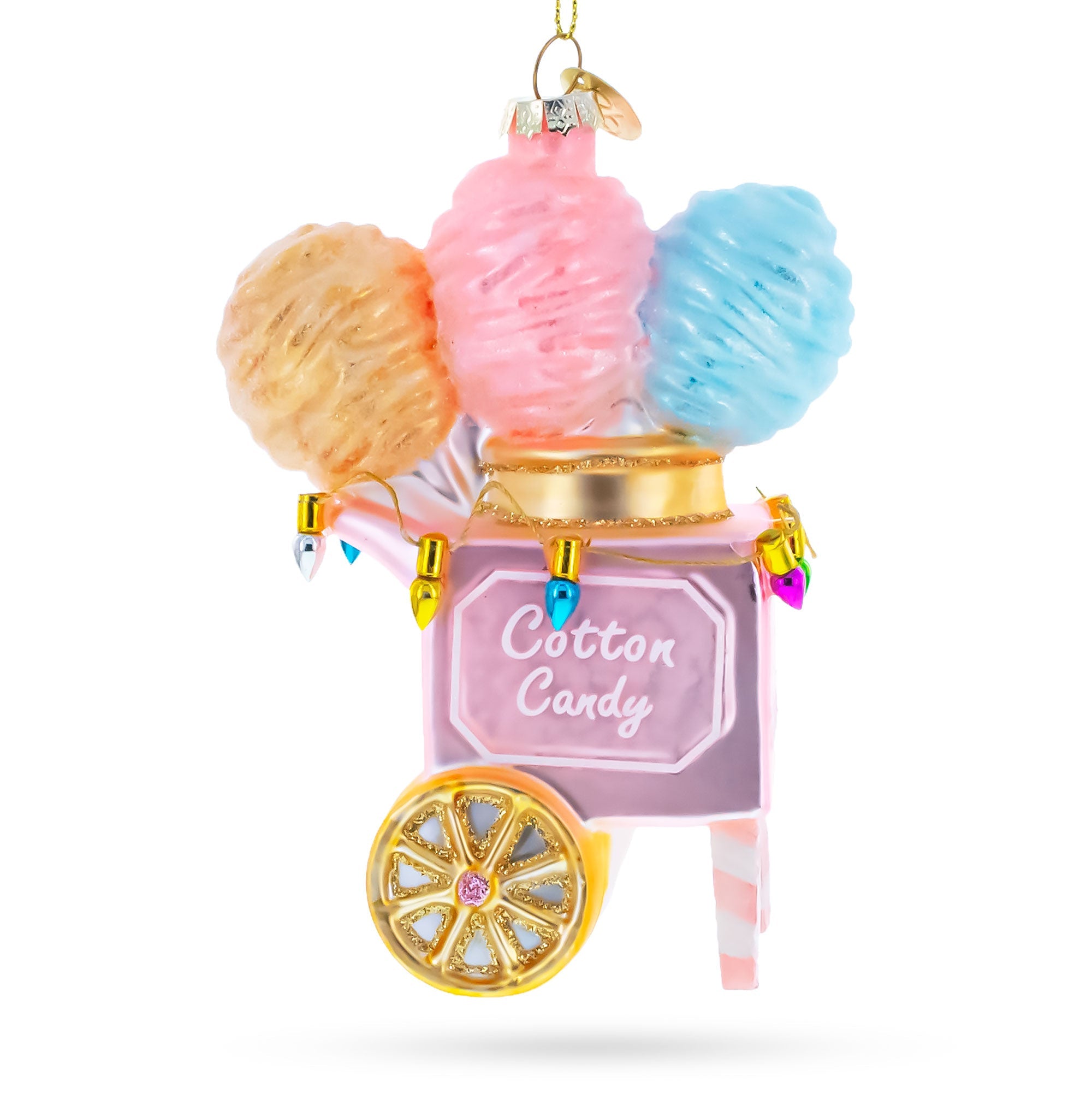 Cotton Candy Cart with Holiday Lights Glass Christmas Ornament