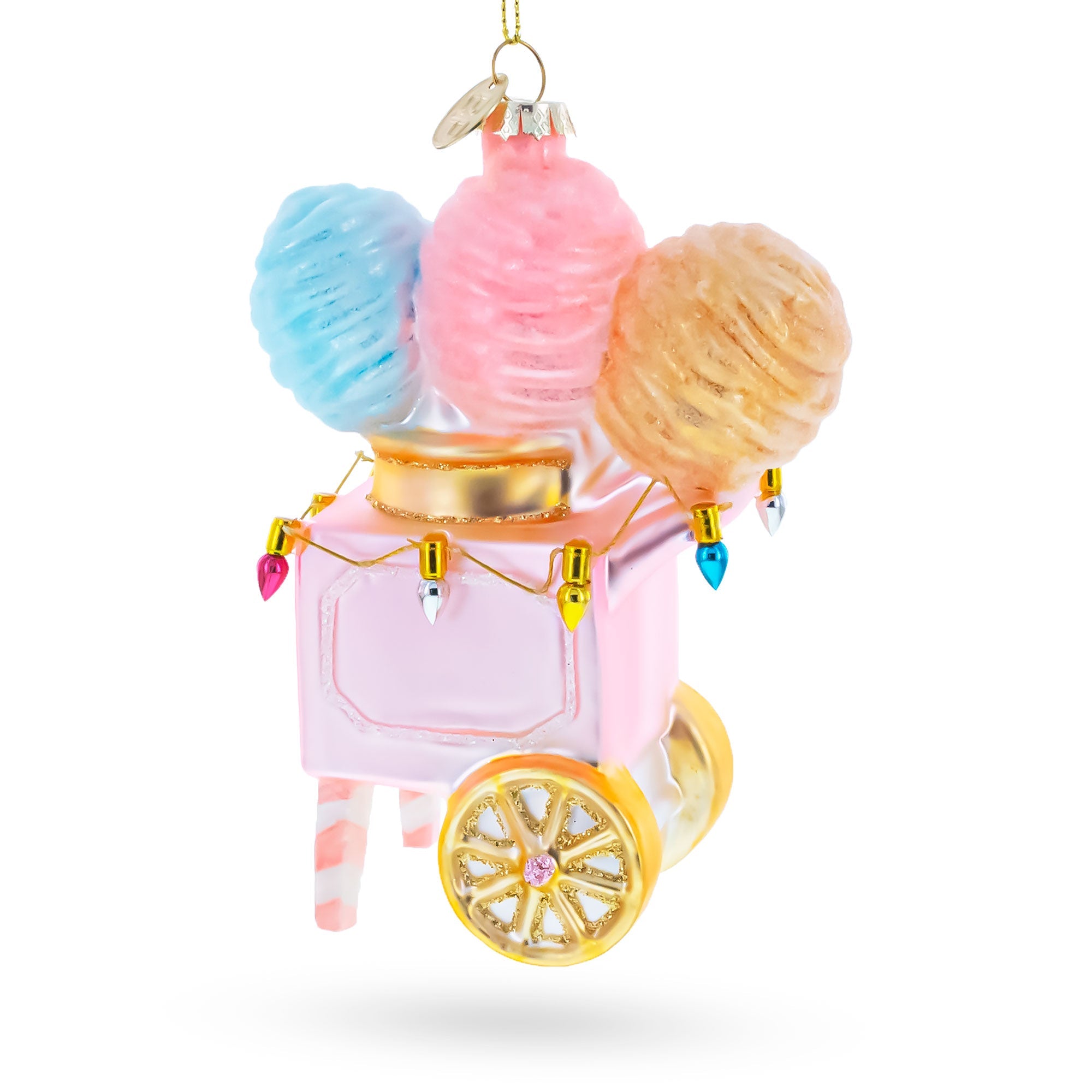 Cotton Candy Cart with Holiday Lights Glass Christmas Ornament